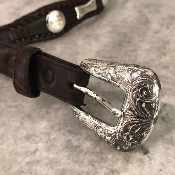 Vintage Nadine Western Belt Womens 32 Brown Leather Conchos Cowboy Rodeo USA - Picture 3 of 10